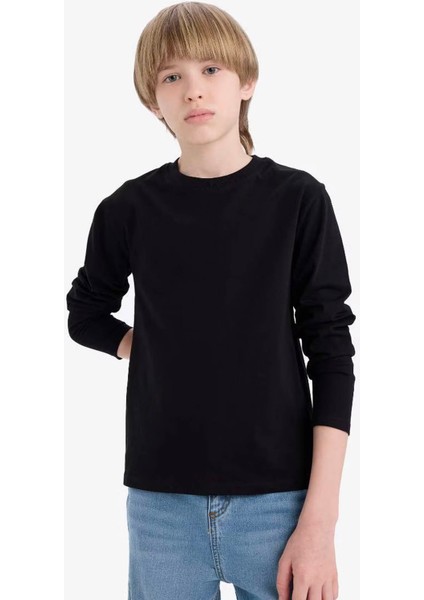 Bisiklet Yaka Basic Düz Siyah Erkek Çocuk Uzun Kollu T-Shirt K1686A6/BK81 modelleri