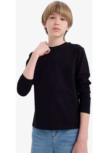 Bisiklet Yaka Basic Düz Siyah Erkek Çocuk Uzun Kollu T-Shirt K1686A6/BK81 fırsatları