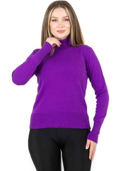 Balıkçı Yaka Basic Kazak Mor modelleri