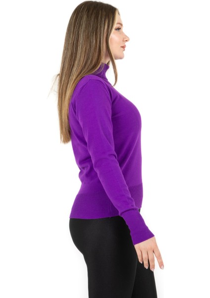 Balıkçı Yaka Basic Kazak Mor indirimleri