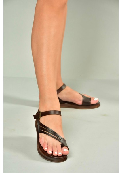 U390903603 Kahverengi Hakiki Deri Kadın Sandalet modelleri