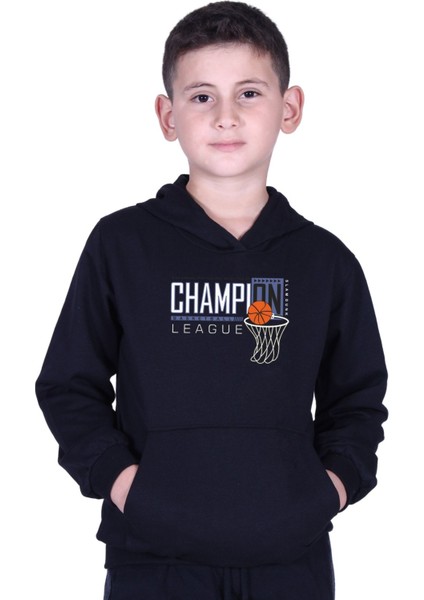 Kapüşonlu Kanguru Cepli Champıon Baskılı Erkek Çocuk Sweatshirt
