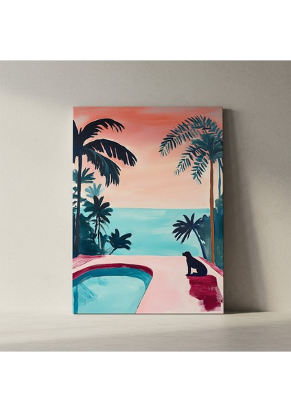 Havuz Başında Köpek Illüstrasyonu Tablosu fiyatları