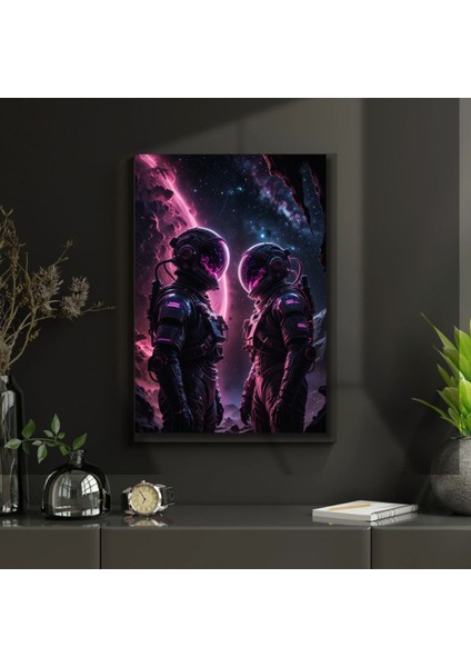 Uv Digital Baskı Cam Tablo Astronot Sevgililer Serisi Aşk Uzay Sevgili Ay