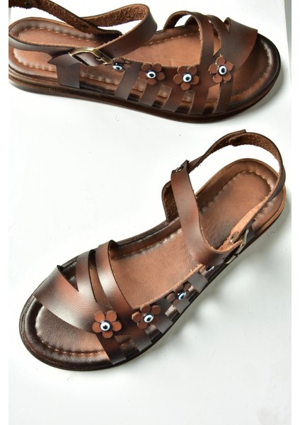 U390903103 Kahverengi Hakiki Deri Kadın Sandalet