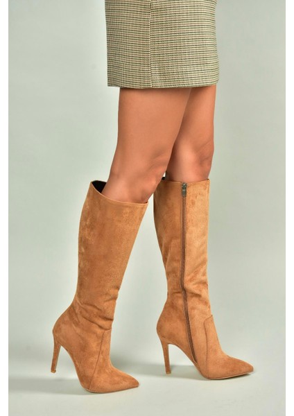 N372530102 Taba Süet Ince Topuklu Kadın Çizme modelleri
