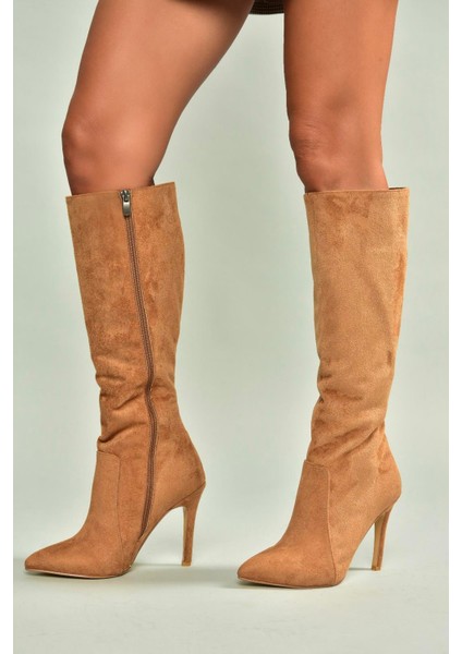 N372530102 Taba Süet Ince Topuklu Kadın Çizme fırsatları