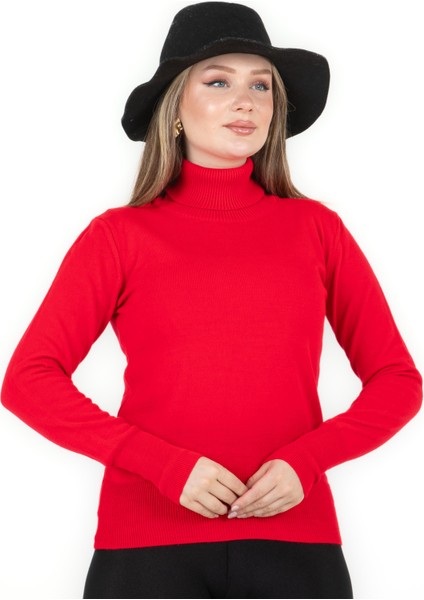 Balıkçı Yaka Basic Kazak Kırmızı modelleri