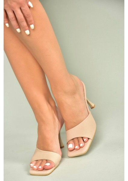 U590149604 Ten Kumaş Topuklu Kadın Terlik