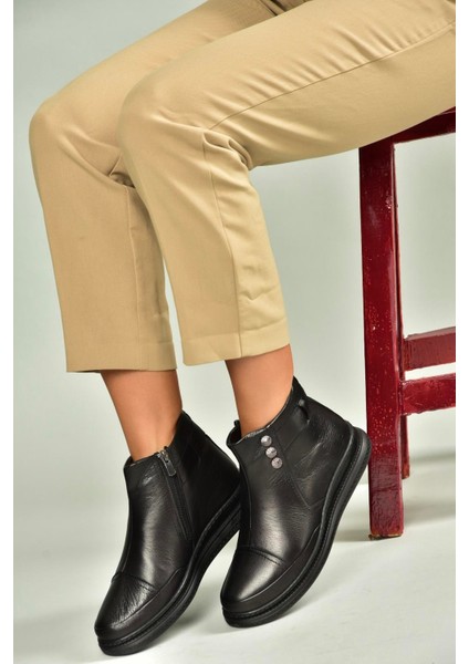V555070403 Siyah Hakiki Deri Kadın Bot modelleri
