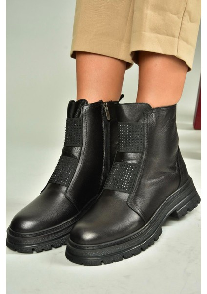 V555101603 Siyah Hakiki Deri Kadın Bot
