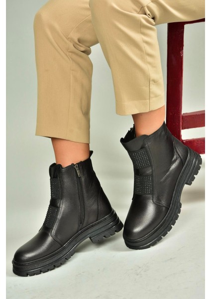 V555101603 Siyah Hakiki Deri Kadın Bot fiyatları