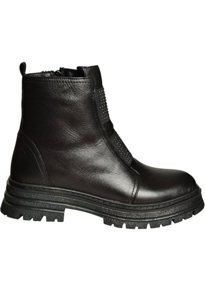 V555101603 Siyah Hakiki Deri Kadın Bot indirimleri
