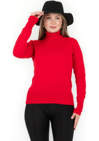 Balıkçı Yaka Basic Kazak Kırmızı