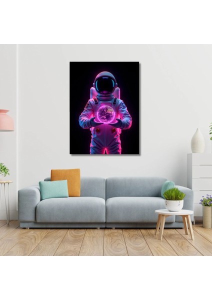 Uv Digital Baskı Cam Tablo Astronot Elinde Dünya Penbe’nin En Güzel Hali Çok Renkli Duvar Cam Tablo
