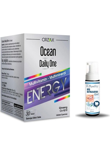 Orzax Ocean Daily One Energy 30 Tablet - Takviye Edici Gıda + Hediye Diş Beyazlatıcı Köpük