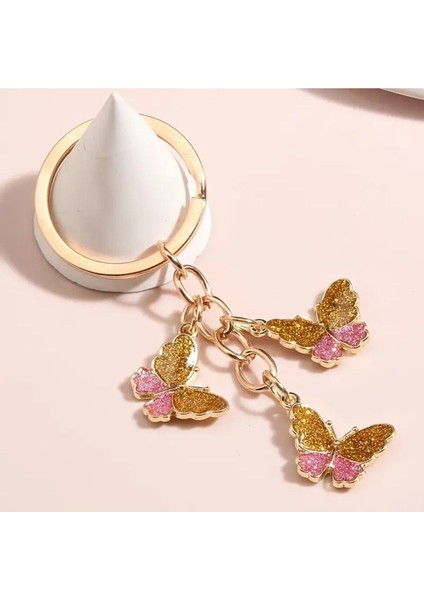 Mineli 3'lü Kelebek Model Renkli Anahtarlık