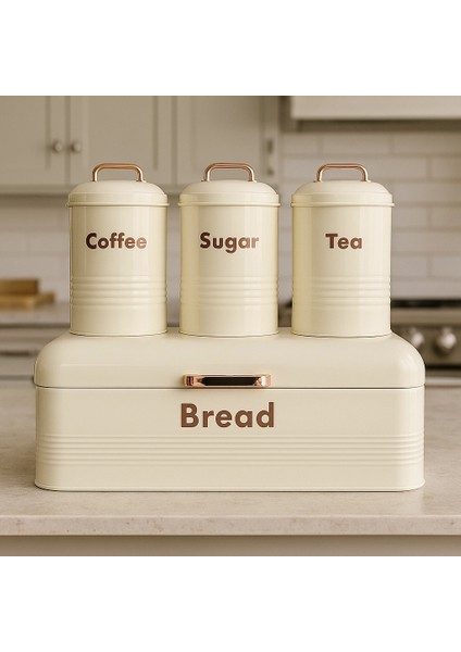 4 Lü Mutfak Seti Ekmeklikçay Kahve Şekerlik Krem