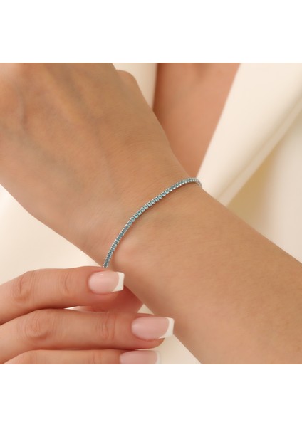 925 Ayar Gümüş Mavi Renk Aquamarine Zirkon Taşlı Rodyumlu Suyolu Bileklik fiyatları