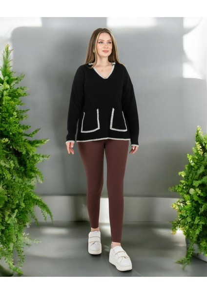 V Yaka Cepli Kazak Siyah