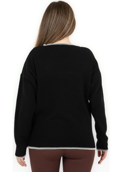 V Yaka Cepli Kazak Siyah indirimleri