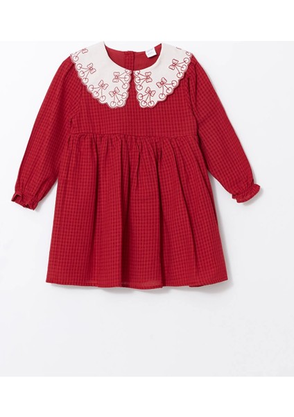 Lcw Kids Kırmızı Bebe Yaka Nakışlı Kız Çocuk Elbise