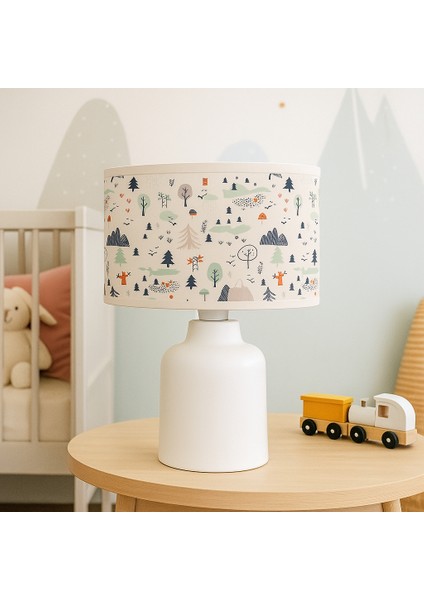 Kış Desenli Kumaş Abajur - Eğlenceli Gece Lambası & Dekoratif Aydınlatma - Çocuk Odası