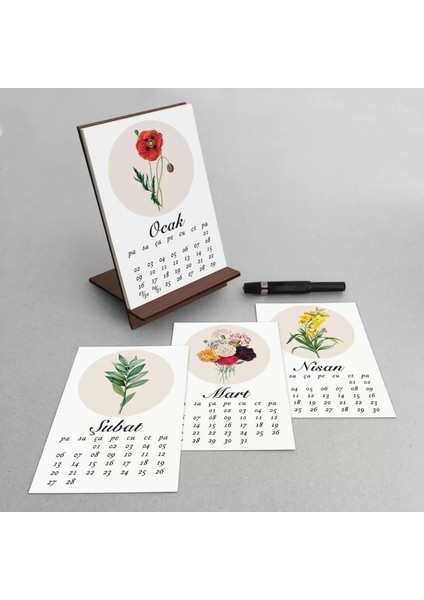 2026 Çiçekli Takvim, Ahşap Takvim, Çiçek Resimli Masa Takvimi, 2026 Takvim fiyatları