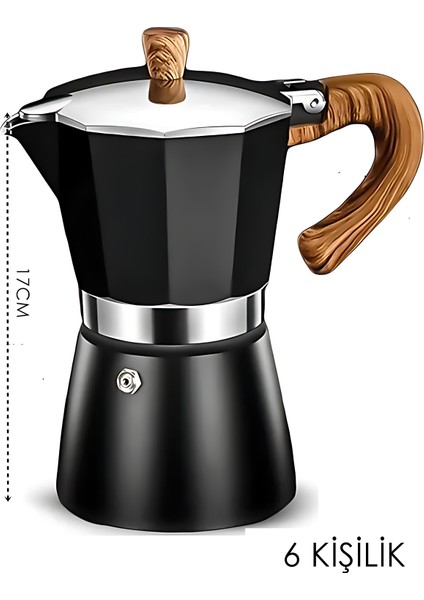 Italyan Moka Pot - 6061 Saf Alüminyum Ahşap Saplı - 6 Kişilik Siyah 722067 indirimleri