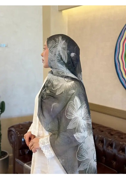 Esilda Desen Aya Şal - Kemik-Koyu Gri