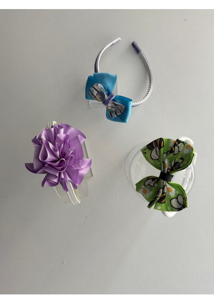 Kız Çocuk 3’lü Taç Seti – Fiyonklu ve Çiçek Desenli Renkli Modeller