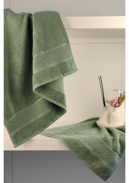 %100 Pamuk Banyo Havlu Seti-Long Twist Iplik-Yüksek Su Emici ve Yumuşak-Yeşil