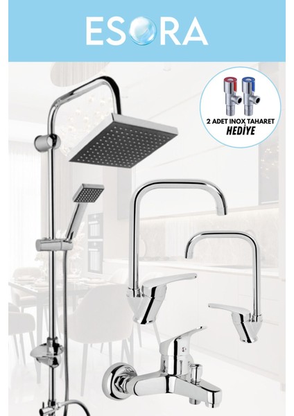 Robot Duş Sistemi, Köşe Lavabo & Mutfak ve Banyo Bataryası 4'lü Set (2 Adet Taharet Hediyeli)