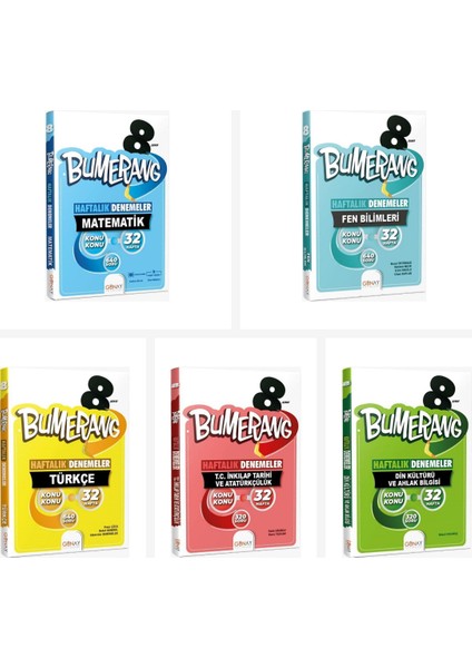 Günay 8. Sınıf Bumerang Serisi Tüm Dersler Deneme Seti Seti 5 Kit