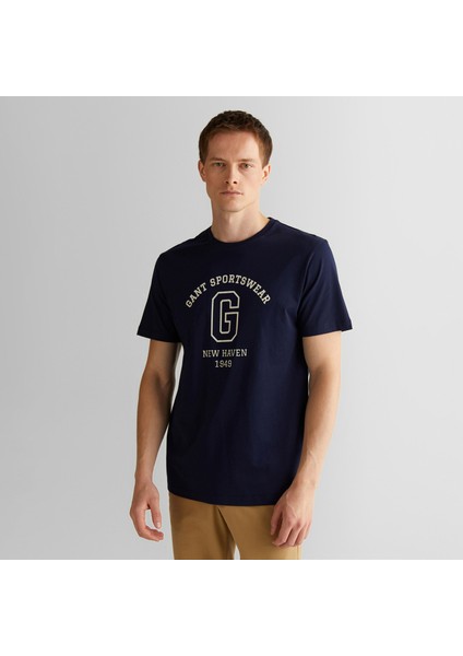 Erkek Lacivert Regular Fit Bisiklet Yaka Logolu T-Shirt