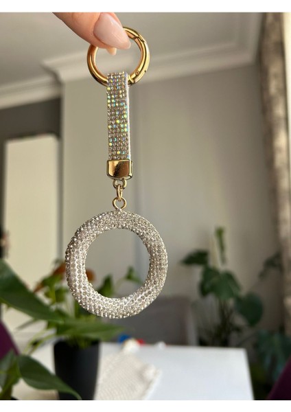 Zirkon Taşlı Gümüş Silindir Anahtarlık Modeli