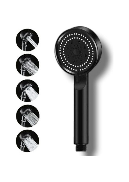 Turbo Fan 5 Fonksiyonlu Su Tasarruflu Duş Başlığı Turbo El Duşu Siyah Yüksek Basınçlı Ayarlanabilir Duş Başlığı