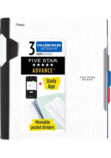 Star Advance Spiral Defter + Çalışma Uygulaması, 3 Konu, Kolej Çizgili Kağıt, 11" x 8-1/2", 150 Yaprak, Spiral Korumalı ve Hareketli Bölücüler, Beyaz, 1 Adet (73142)