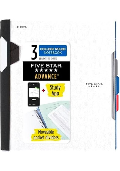 Star Advance Spiral Defter + Çalışma Uygulaması, 3 Konu, Kolej Çizgili Kağıt, 11" x 8-1/2", 150 Yaprak, Spiral Korumalı ve Hareketli Bölücüler, Beyaz, 1 Adet (73142) fiyatları