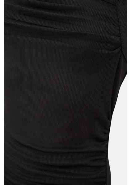 Kadın Burmalı Orta Boy Elbise Siyah