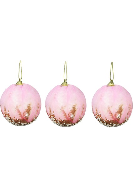 Yılbaşı Süsü Tüylü Simli 3'lü Top Pembe 8 cm