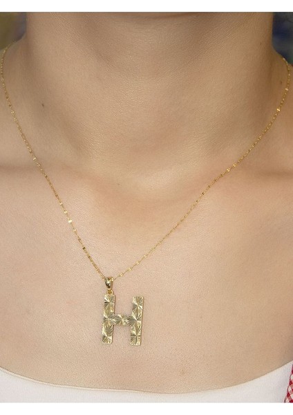 ZEYNEPLİ GOLD 14 Ayar Altın Büyük Füzyon H Harfli Kolye