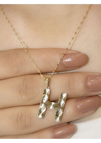 ZEYNEPLİ GOLD 14 Ayar Altın Büyük Füzyon H Harfli Kolye modelleri