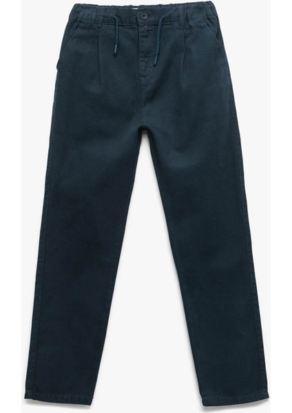 Pamuklu Düğme Detaylı Lacivert Erkek Çocuk Pantolon 6WKB40009TW