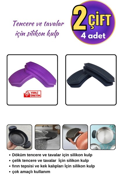 Silikon Tencere Tava Tutacağı Yanmaz Yapışmaz Tutamaç Eldiven 9x4 cm Renkli 2 Çift 4 Adetten Oluşur modelleri