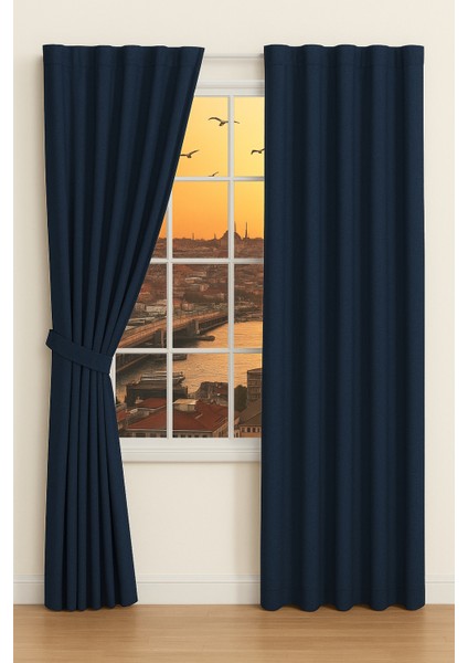 Lacivert Termal Işık Geçirmez Blackout Karartma Saten Perde