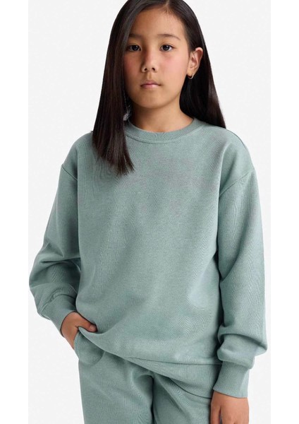 Relax Fit Bisiklet Yaka Basic Okul Yeşil Kız Çocuk Sweatshirt A2797A8/GN1129