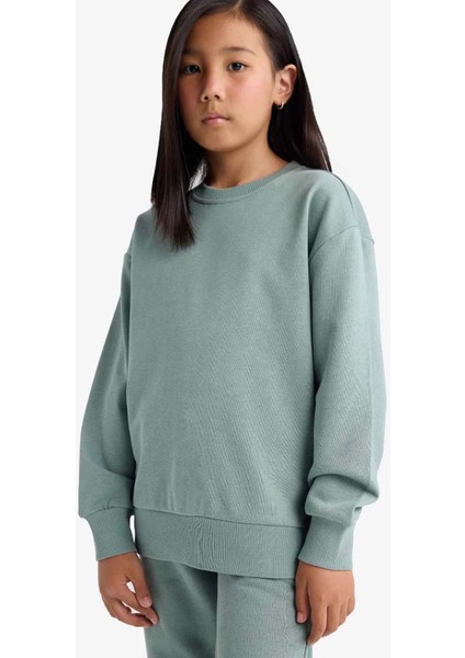 Relax Fit Bisiklet Yaka Basic Okul Yeşil Kız Çocuk Sweatshirt A2797A8/GN1129 modelleri