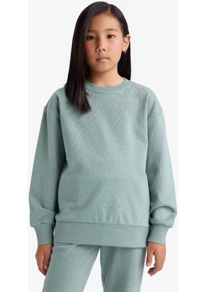 Relax Fit Bisiklet Yaka Basic Okul Yeşil Kız Çocuk Sweatshirt A2797A8/GN1129 fırsatları