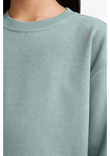 Relax Fit Bisiklet Yaka Basic Okul Yeşil Kız Çocuk Sweatshirt A2797A8/GN1129 indirimleri